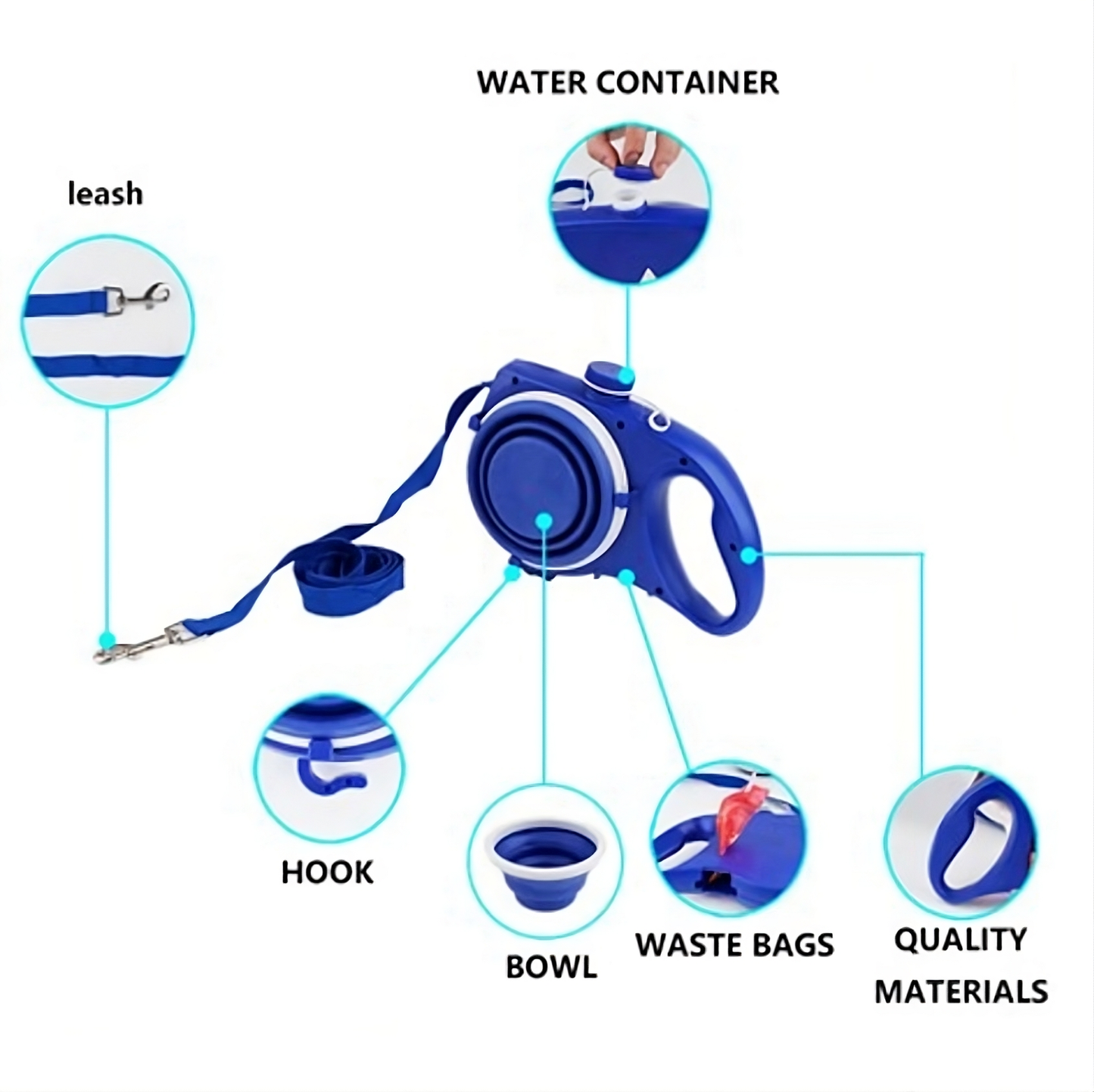 Multifunctionele Hondenriem met Geïntegreerde Waterfles en Opvouwbare Voerbak – Perfect voor Wandelen met Honden - Safari Paws