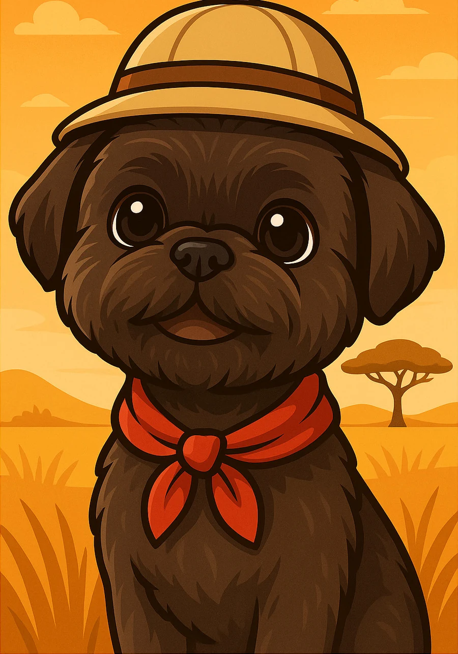 The Great Explorer — real Safari Paws portrait of a dog in a safari hat and red bandana