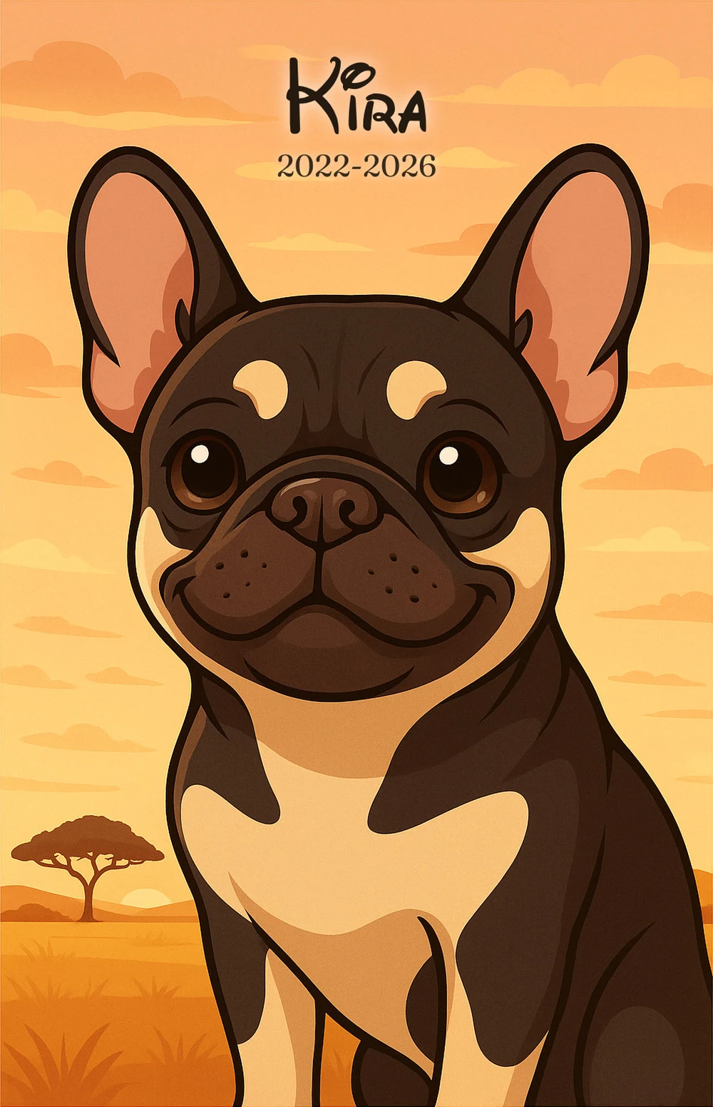 In Loving Memory Safari — a pet portrait on a golden savanna with name and dates